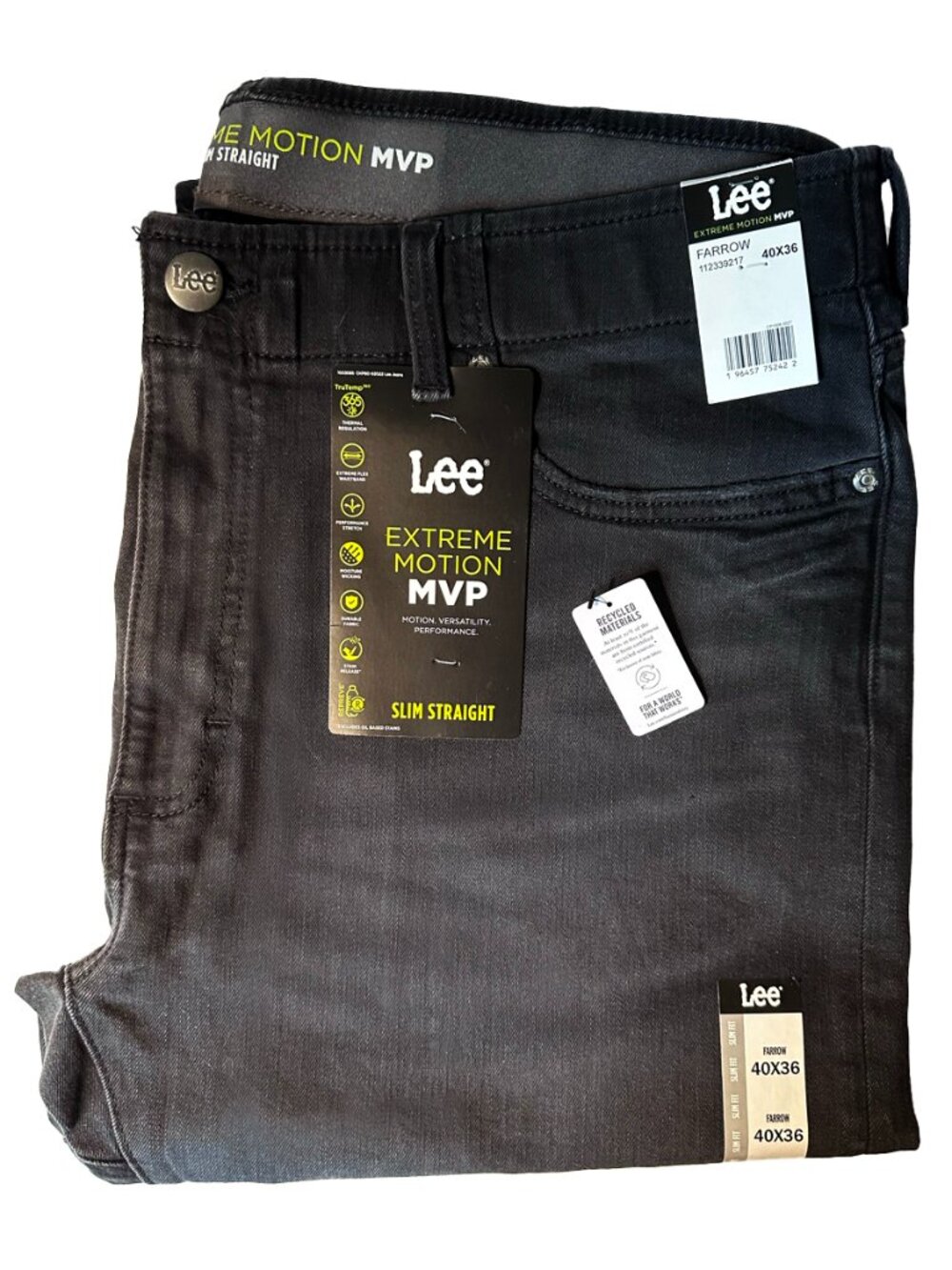 NWT Lee Extreme Motion MVP Farrow Black Slim Straight Jeans 40x36 Stretch